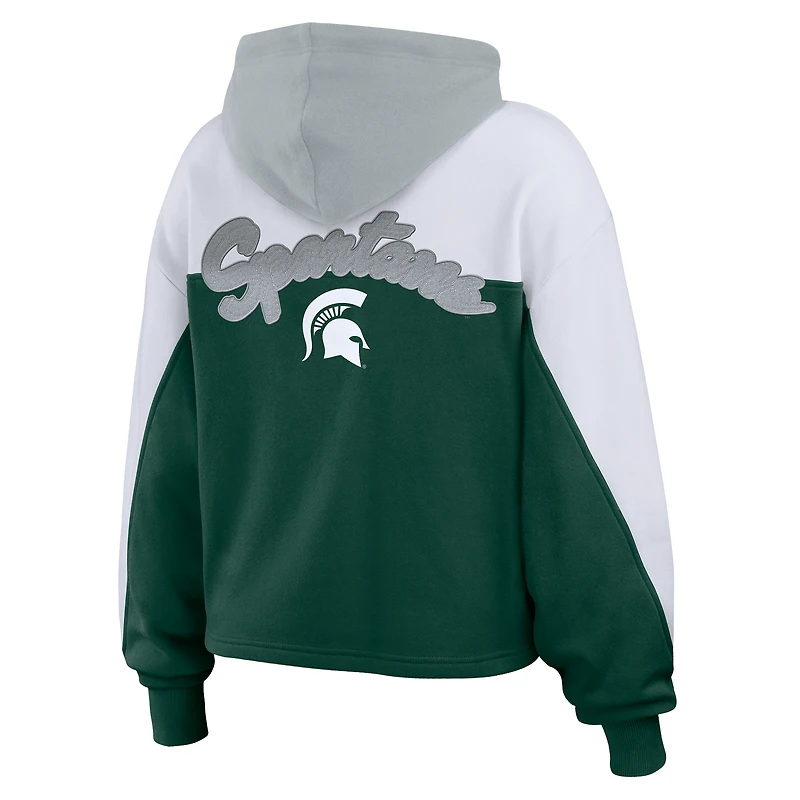 Women's WEAR by Erin Andrews Green Michigan State Spartans Color-Block Full-Zip Hoodie