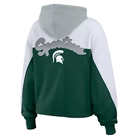 Women's WEAR by Erin Andrews Green Michigan State Spartans Color-Block Full-Zip Hoodie
