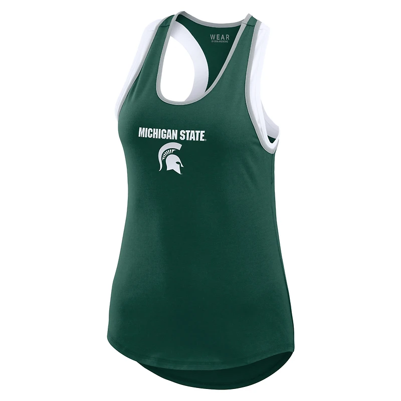 Women's WEAR by Erin Andrews Green Michigan State Spartans Open Hole Razorback Tank Top