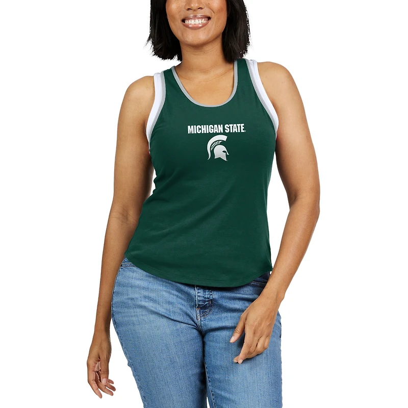 Women's WEAR by Erin Andrews Green Michigan State Spartans Open Hole Razorback Tank Top