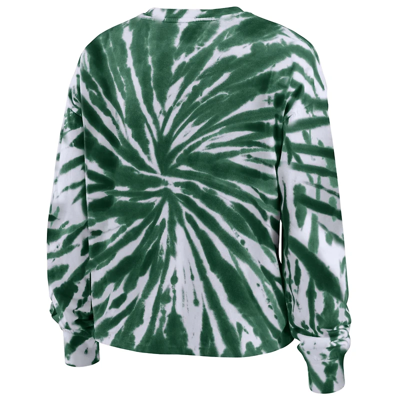 Women's WEAR by Erin Andrews Green Michigan State Spartans Tie-Dye Long Sleeve T-Shirt