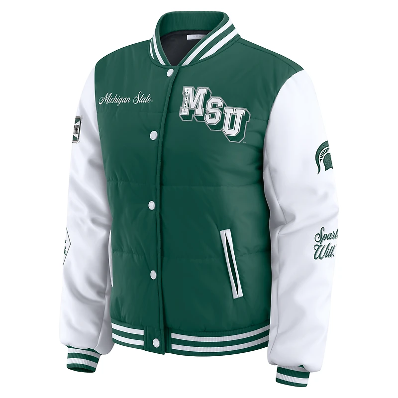 Veste matelassée verte à boutons-pression pour femme WEAR by Erin Andrews des Spartans de l'État du Michigan