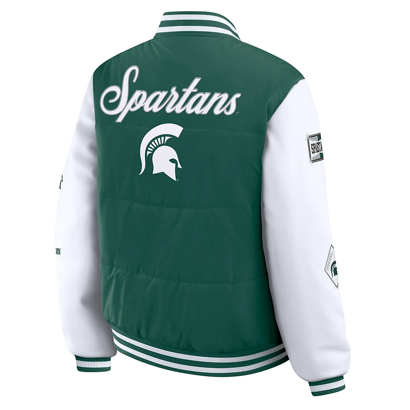 Veste matelassée verte à boutons-pression pour femme WEAR by Erin Andrews des Spartans de l'État du Michigan