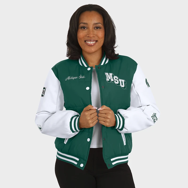 Veste matelassée verte à boutons-pression pour femme WEAR by Erin Andrews des Spartans de l'État du Michigan