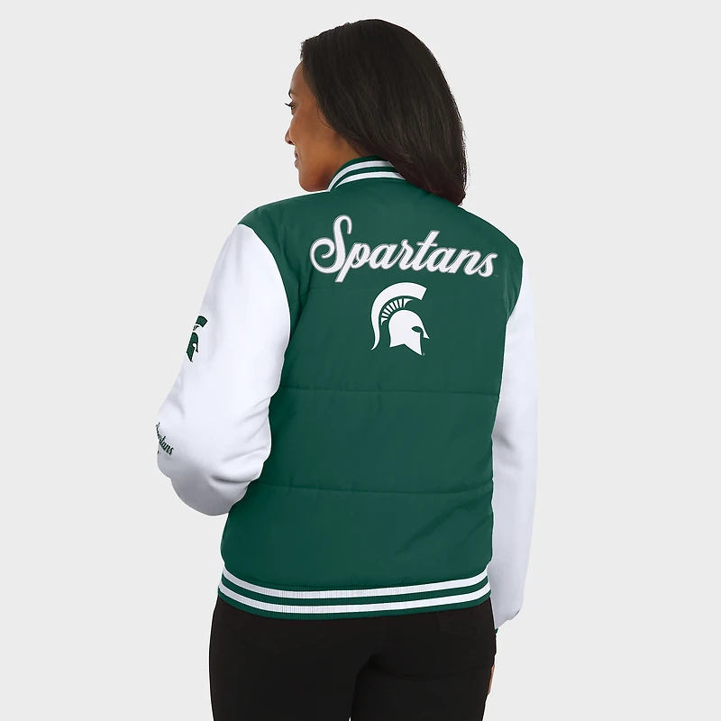 Women's WEAR by Erin Andrews  Green Michigan State Spartans Varsity Full-Snap Puffer Jacket