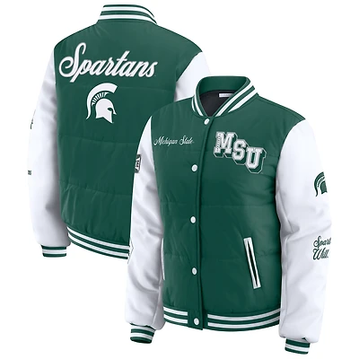 Veste matelassée verte à boutons-pression pour femme WEAR by Erin Andrews des Spartans de l'État du Michigan