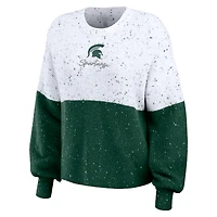 Women's WEAR by Erin Andrews White/Green Michigan State Spartans Colorblock Script Pullover Sweater