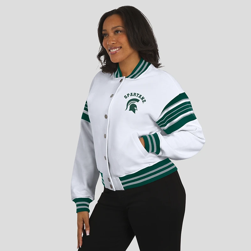 Veste sweat-shirt en polaire à boutons-pression et point satin blanc/vert pour femme WEAR by Erin Andrews des Michigan State Spartans