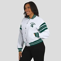 Veste sweat-shirt en polaire à boutons-pression et point satin blanc/vert pour femme WEAR by Erin Andrews des Michigan State Spartans