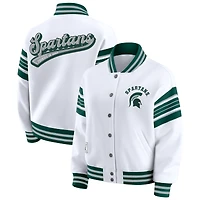 Women's WEAR by Erin Andrews White/Green Michigan State Spartans Satin Stitch Full-Snap Fleece Sweatshirt Jacket