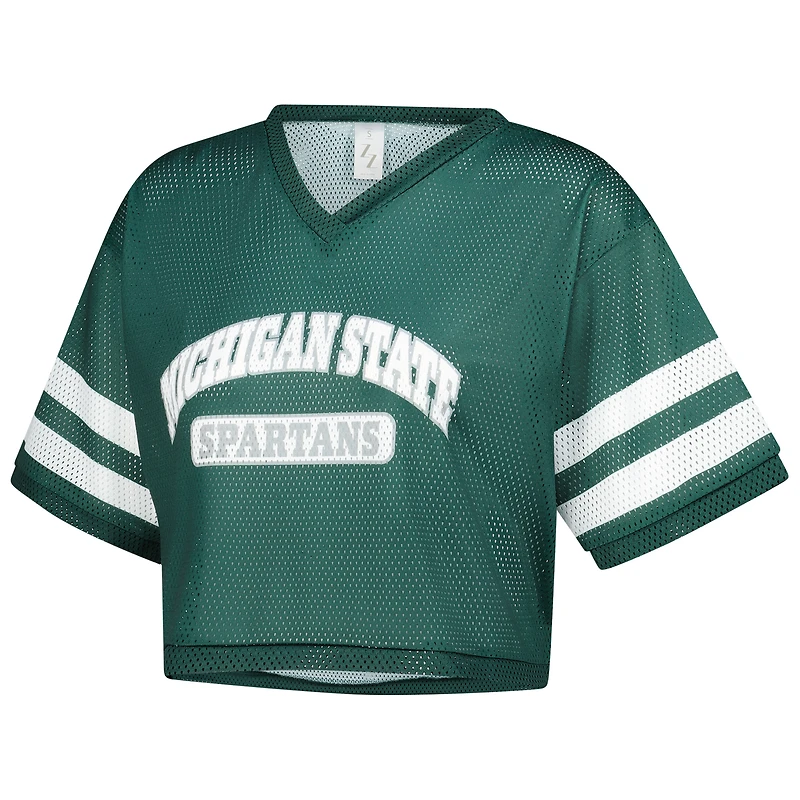 T-shirt court en maille à col V vert ZooZatz pour femme, motif Spartans de l'État du Michigan