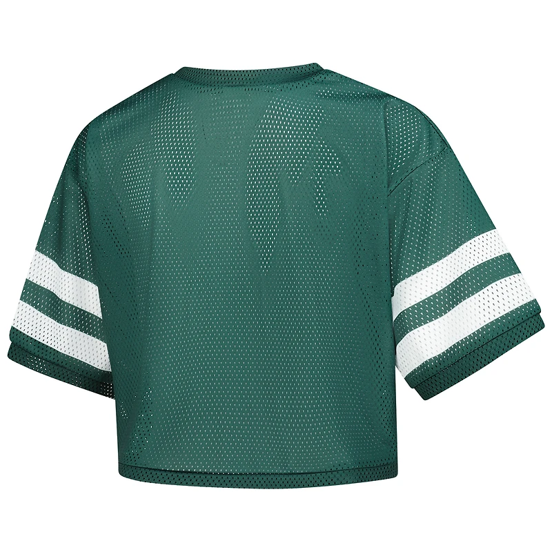 T-shirt court en maille à col V vert ZooZatz pour femme, motif Spartans de l'État du Michigan