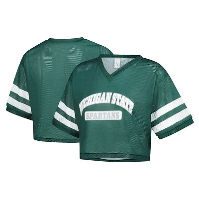 T-shirt court en maille à col V vert ZooZatz pour femme, motif Spartans de l'État du Michigan
