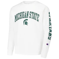 Youth Champion White Michigan State Spartans Distressed Arch Over Logo Long Sleeve T-Shirt