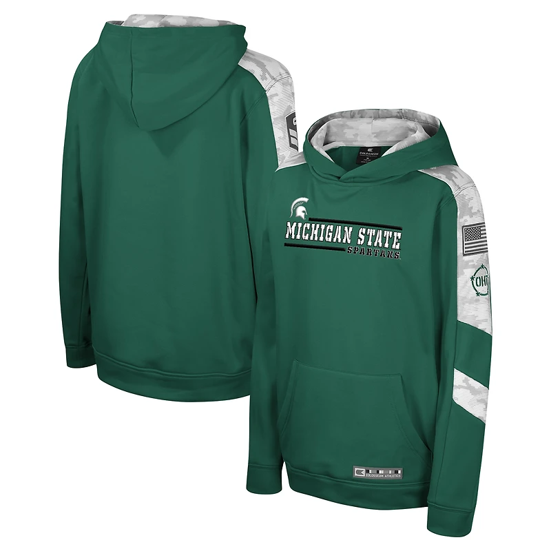 Youth Colosseum Green Michigan State Spartans OHT Military Appreciation Cyclone Digital Camo Pullover Hoodie