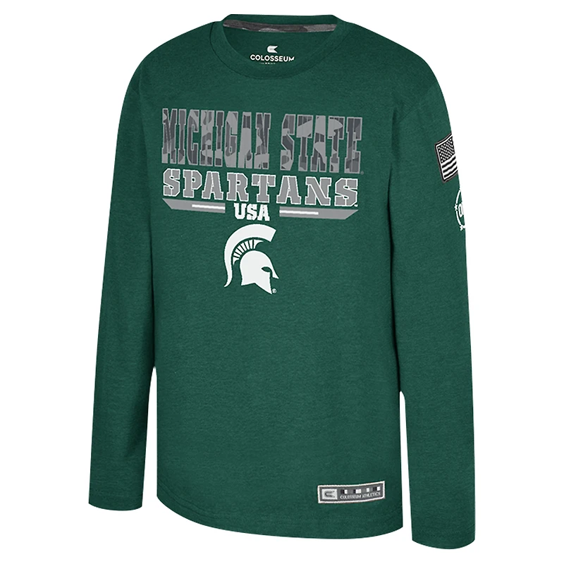 Youth Colosseum Heather Green Michigan State Spartans OHT Military Appreciation Oorah Long Sleeve T-Shirt