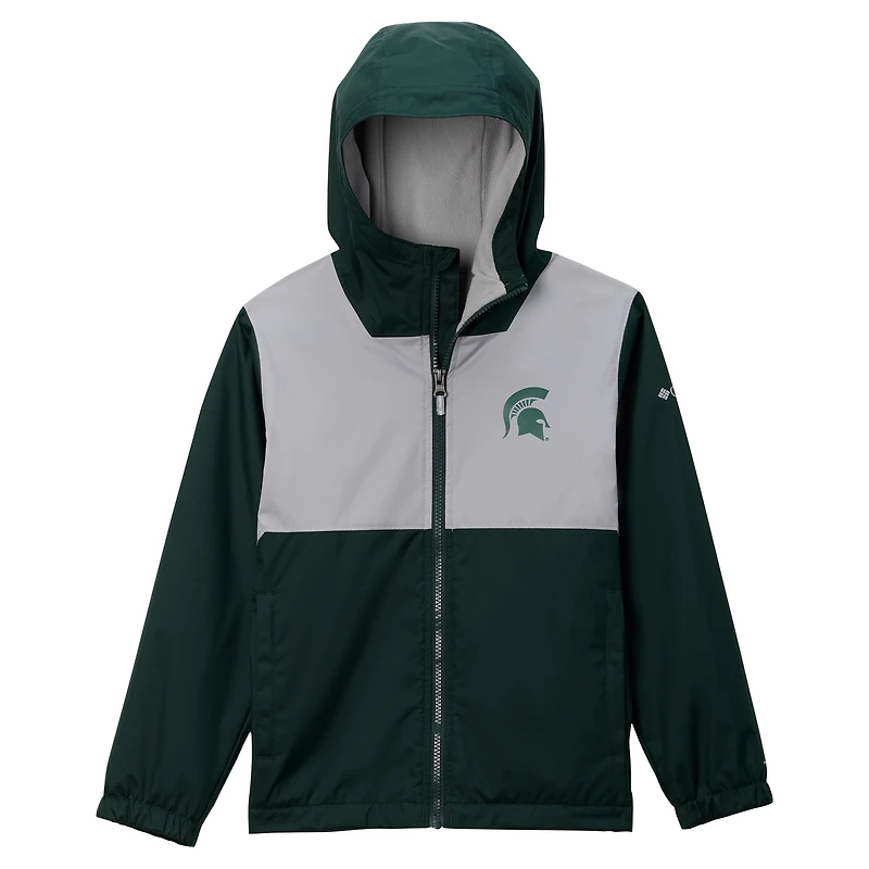 Youth Columbia Green Michigan State Spartans Rainy Fields Lined Omni-Tech Full-Zip Hoodie Jacket