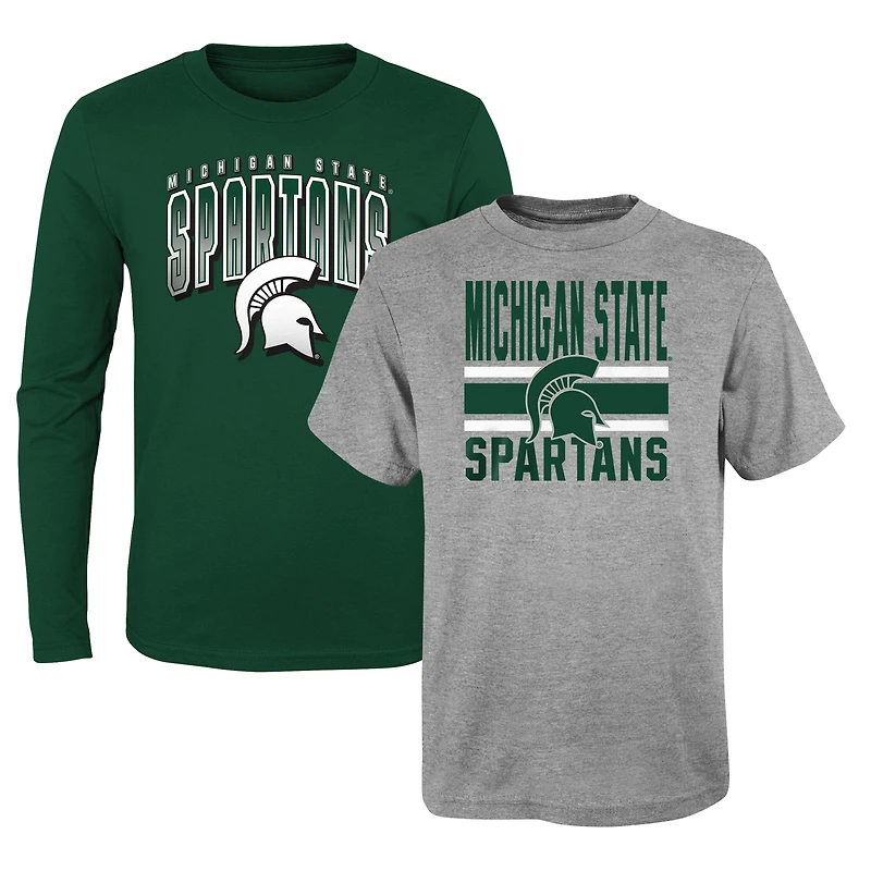 Pack combiné de t-shirts Fan Wave des Michigan State Spartans pour jeunes, gris/vert