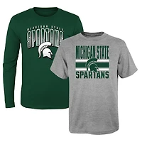 Pack combiné de t-shirts Fan Wave des Michigan State Spartans pour jeunes, gris/vert