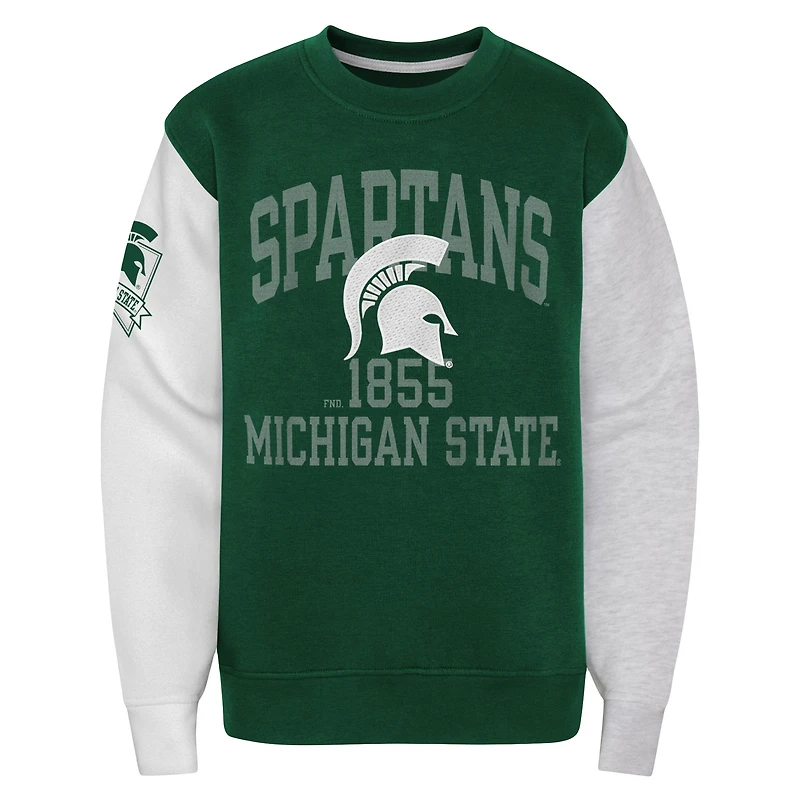 Youth Green Michigan State Spartans Color Block Fleece Pullover Sweatshirt