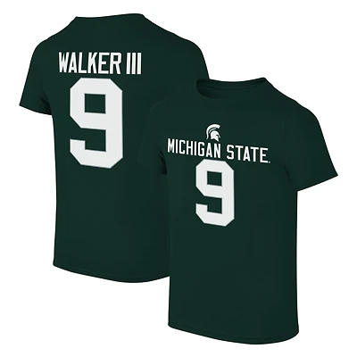 T-shirt enfant vert Kenneth Walker III, joueur des Spartans de l'Université d'État du Michigan, avec nom et numéro