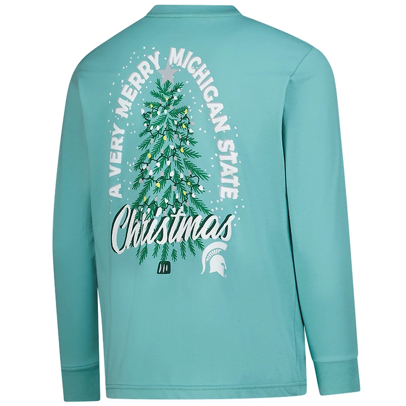 T-shirt à manches longues vert clair pour jeunes, Michigan State Spartans, motif sapin de Noël