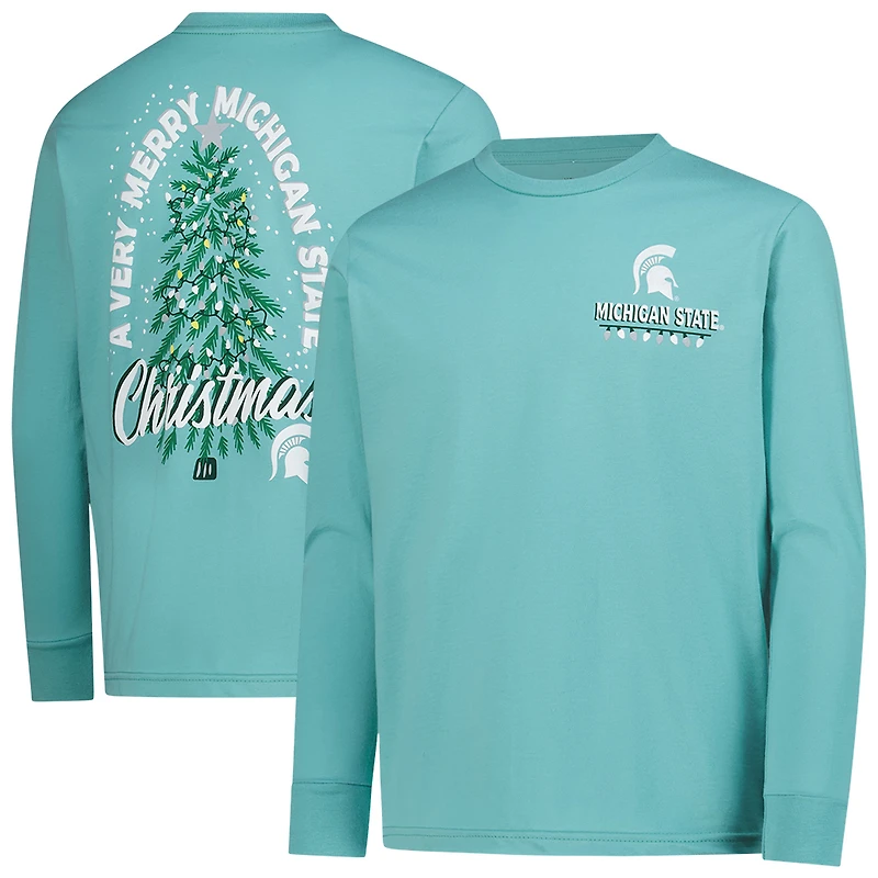 T-shirt à manches longues vert clair pour jeunes, Michigan State Spartans, motif sapin de Noël