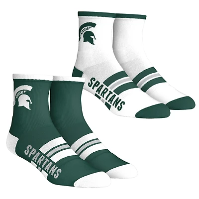 Lot de 2 paires de chaussettes mi-mollet à rayures multiples pour jeunes des Spartans de l'État du Michigan