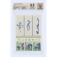 Braylon Edwards, Ty Law and Tom Brady Michigan Wolverines Autographed 2009 Topps Magic Triple Auto #ATA-LBE #15/25 BGS Authenticated 9.5/10 Card - 9.5,9,9.5,9.5 Subgrades