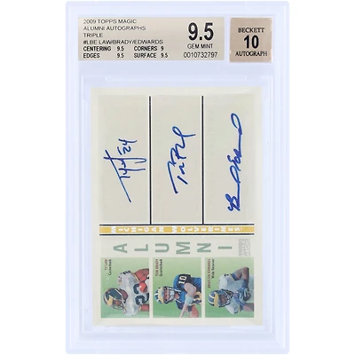 Braylon Edwards, Ty Law and Tom Brady Michigan Wolverines Autographed 2009 Topps Magic Triple Auto #ATA-LBE #15/25 BGS Authenticated 9.5/10 Card - 9.5,9,9.5,9.5 Subgrades