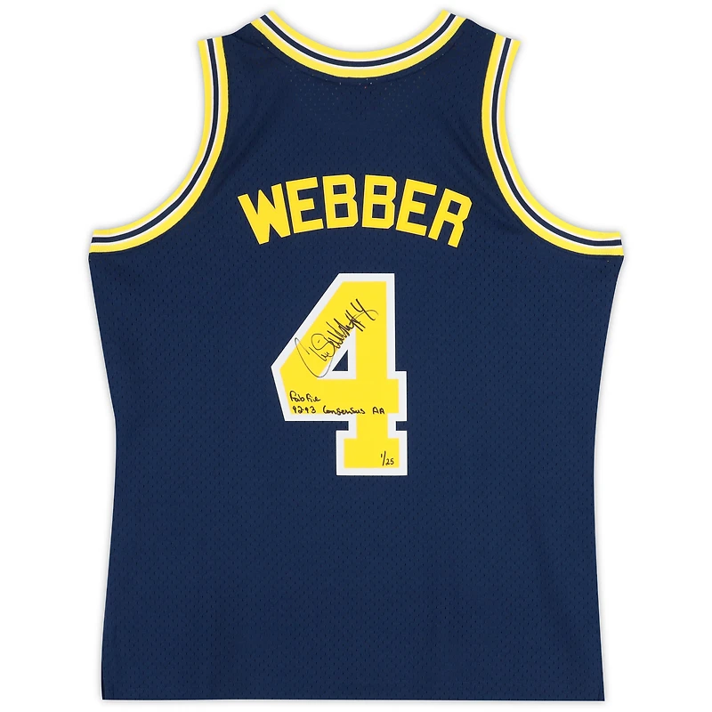 Chris Webber Michigan Wolverines Autographed Chris Webber Michigan Wolverines Autographed Navy 1991 Mitchell & Ness Swingman Jersey with Multiple Inscriptions - Limited Edition #1/25