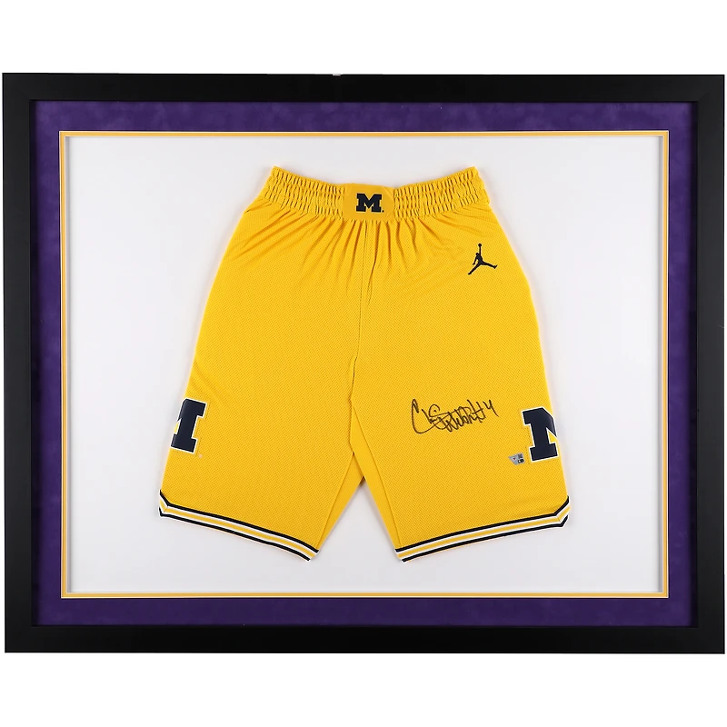 Chris Webber Michigan Wolverines Autographed Framed Maize Jordan Brand Replica Basketball Shorts - Suede Matting