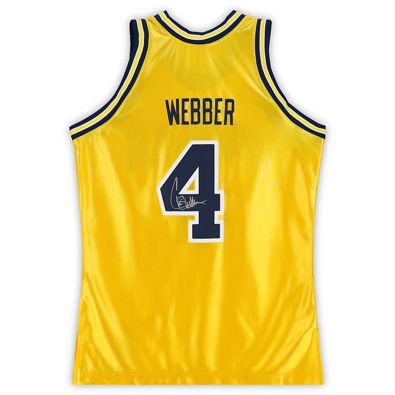 Maillot authentique autographié par Chris Webber des Michigan Wolverines, Maize Mitchell & Ness, 1991-92
