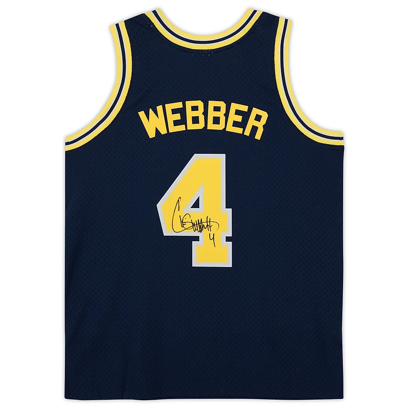 Maillot Swingman Mitchell & Ness autographié par Chris Webber Michigan Wolverines bleu marine 1991-92