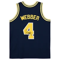 Maillot Swingman Mitchell & Ness autographié par Chris Webber Michigan Wolverines bleu marine 1991-92