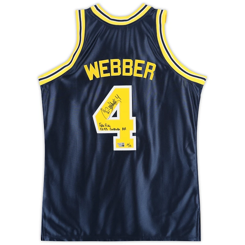 Chris Webber Michigan Wolverines Autographed Navy 1991 Mitchell & Ness Authentic Jersey with Multiple Inscriptions - Limited Edition of 25