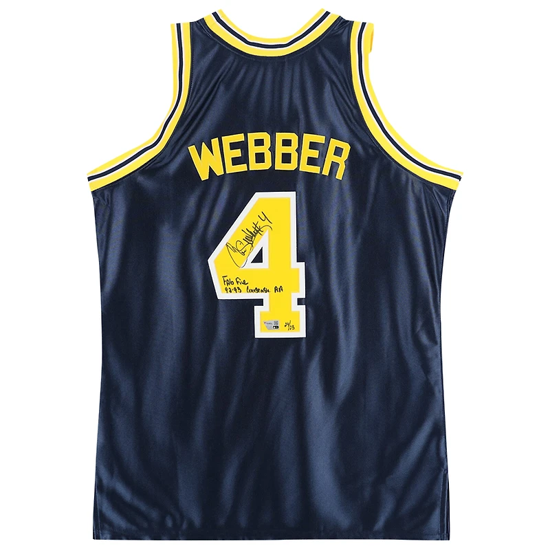 Chris Webber Michigan Wolverines Autographed Navy 1991 Mitchell & Ness Authentic Jersey with Multiple Inscriptions - Limited Edition of 25