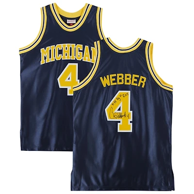 Maillot authentique autographié par Chris Webber des Michigan Wolverines de la marine Mitchell & Ness 1991-92 avec inscription « 91-92 Big Ten ROY »