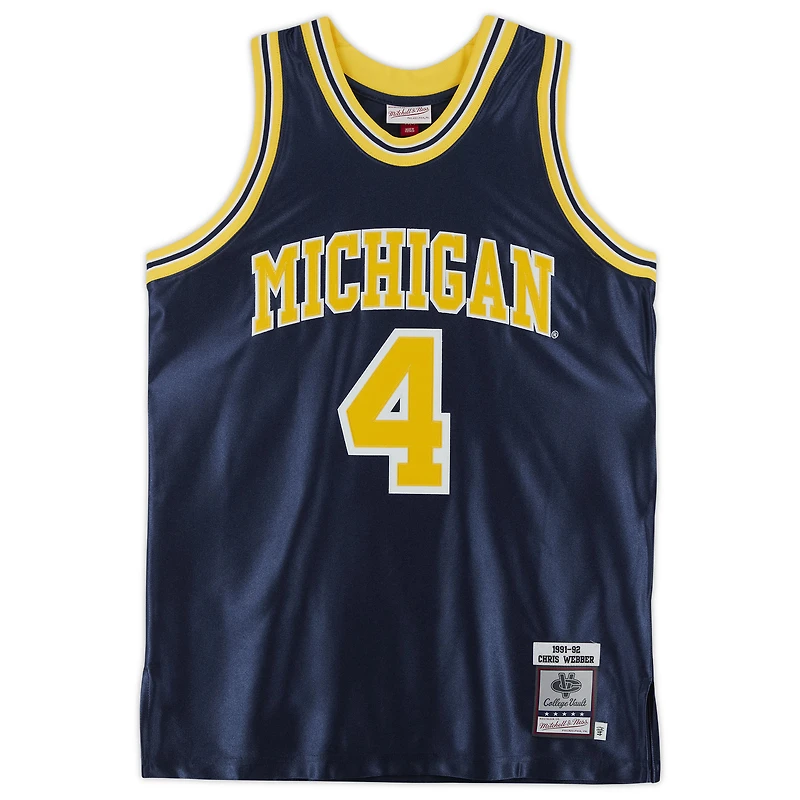 Maillot authentique Mitchell & Ness 1991-92 des Michigan Wolverines, signé par Chris Webber (Marine), avec inscriptions multiples - Édition limitée à 30 exemplaires