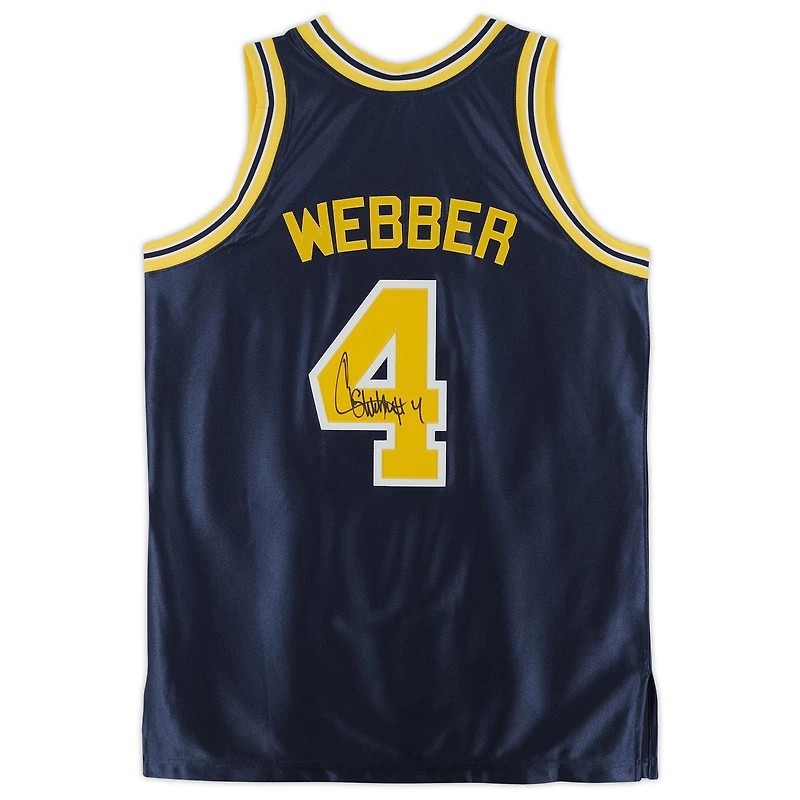 Maillot authentique autographié Mitchell & Ness 1991-92 des Wolverines du Michigan de la marine Chris Webber