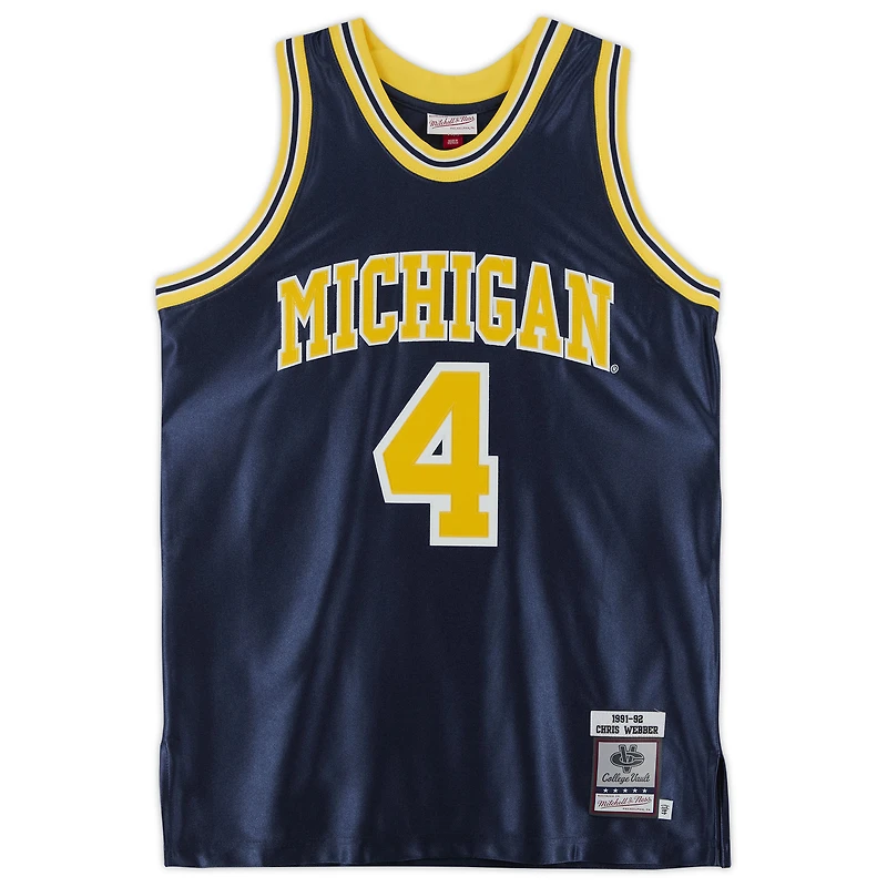 Maillot authentique autographié Mitchell & Ness 1991-92 des Wolverines du Michigan de la marine Chris Webber