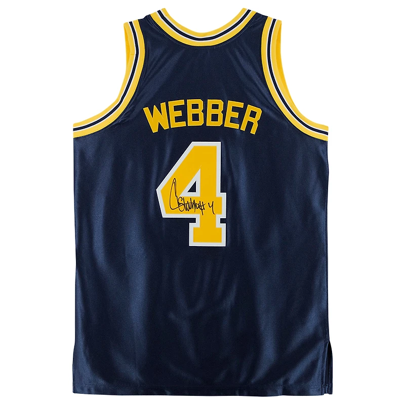 Maillot authentique autographié Mitchell & Ness 1991-92 des Wolverines du Michigan de la marine Chris Webber