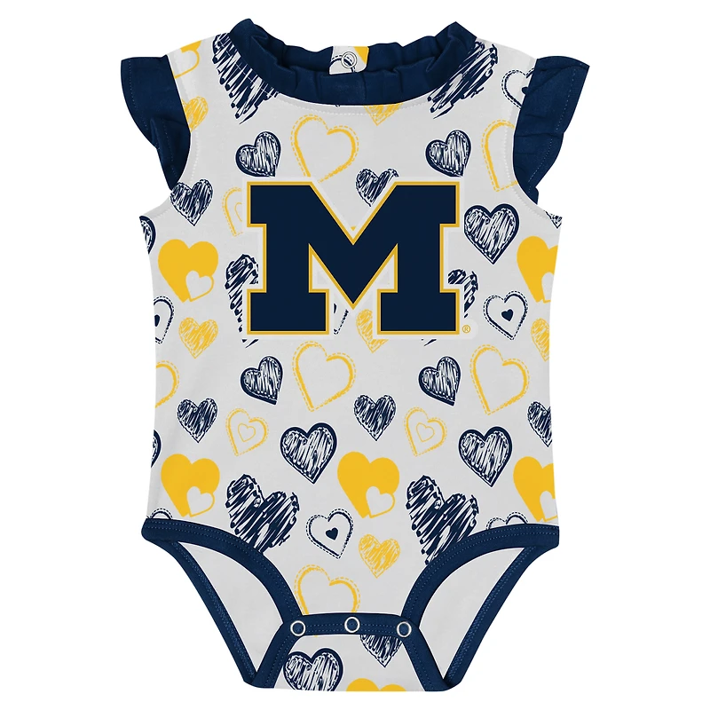 Ensemble de 2 bodies Happy Hearts pour nouveau-né bleu marine Michigan Wolverines fille