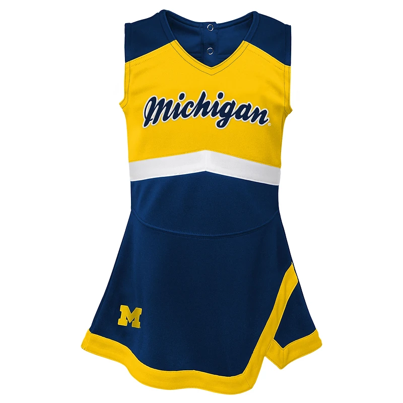 Girls Preschool Navy Michigan Wolverines Two-Piece Cheer Captain Jumper Dress & Bloomers Set