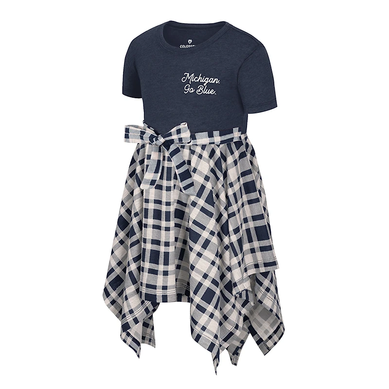 Girls Toddler Colosseum Navy Michigan Wolverines Marceline Plaid Dress