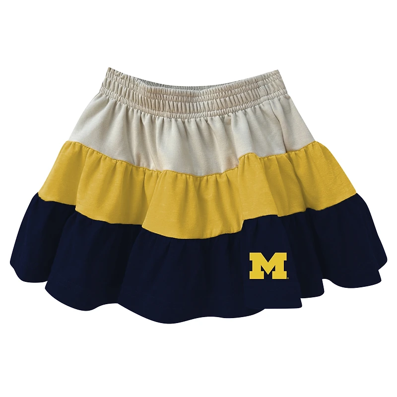 Girls Toddler Wes & Willy Tan Michigan Wolverines Tri-Blend Sleeveless Full-Zip Hoodie Tiered Skirt Set