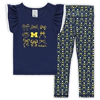 Ensemble legging et chemise à nœud bleu marine Michigan Wolverines pour fille ZooZatz