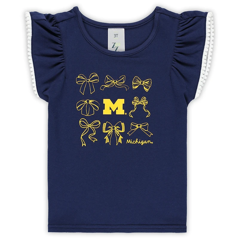 Girls Toddler ZooZatz Navy Michigan Wolverines Tri-Blend Bow Legging and Shirt Set