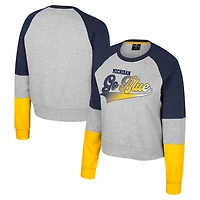 Girls Youth Colosseum Heather Gray Michigan Wolverines Katinka Rhinestone Pullover Sweatshirt