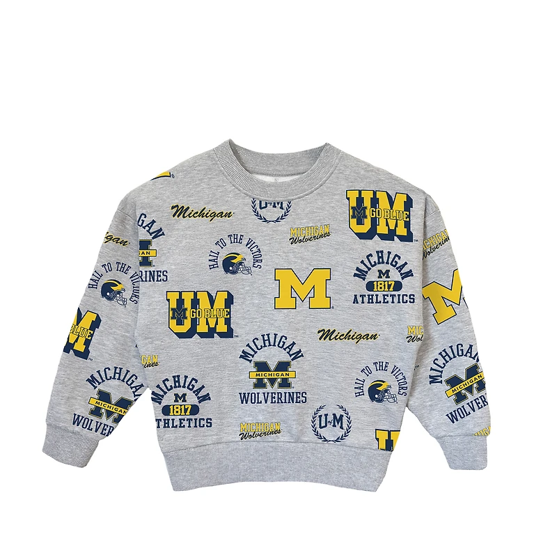 Sweat-shirt gris à manches longues pour jeunes filles, motif Michigan Wolverines Always On Repeat